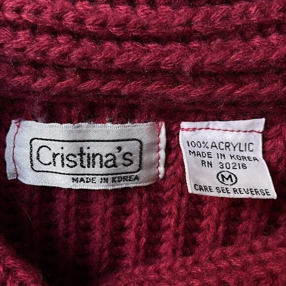 Christmas VTG 90s Red High Neck One Button Ribbed Knit Cardigan Women’s M Winter - Picture 7 of 8